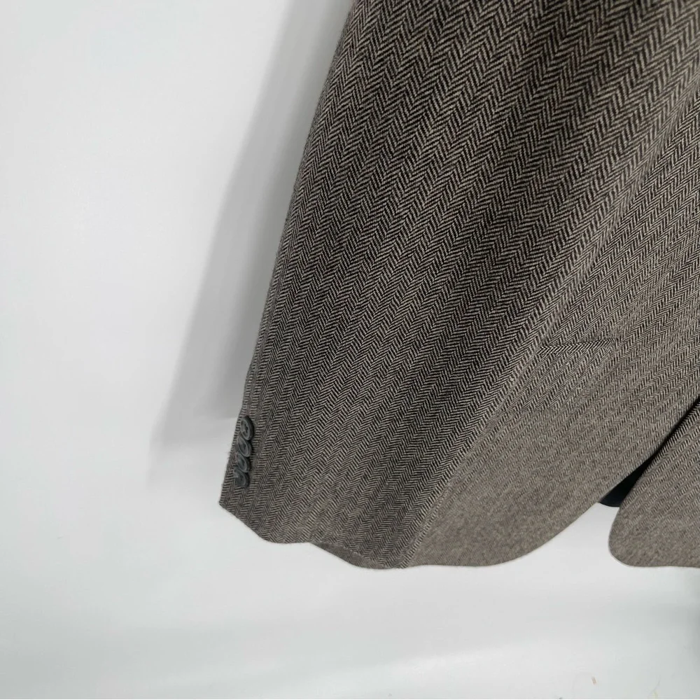 Lauren Ralph Lauren 100% Lambswool Blazer Mens Size 41L Brown Black Herringbone